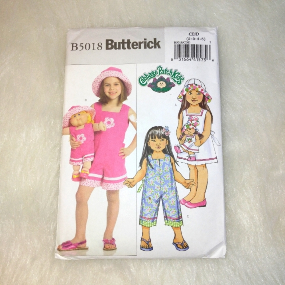 Butterick B5018 Sz 2-5 Dress jumpsuit hat for child &Clothes Cabbage Patch CPK
